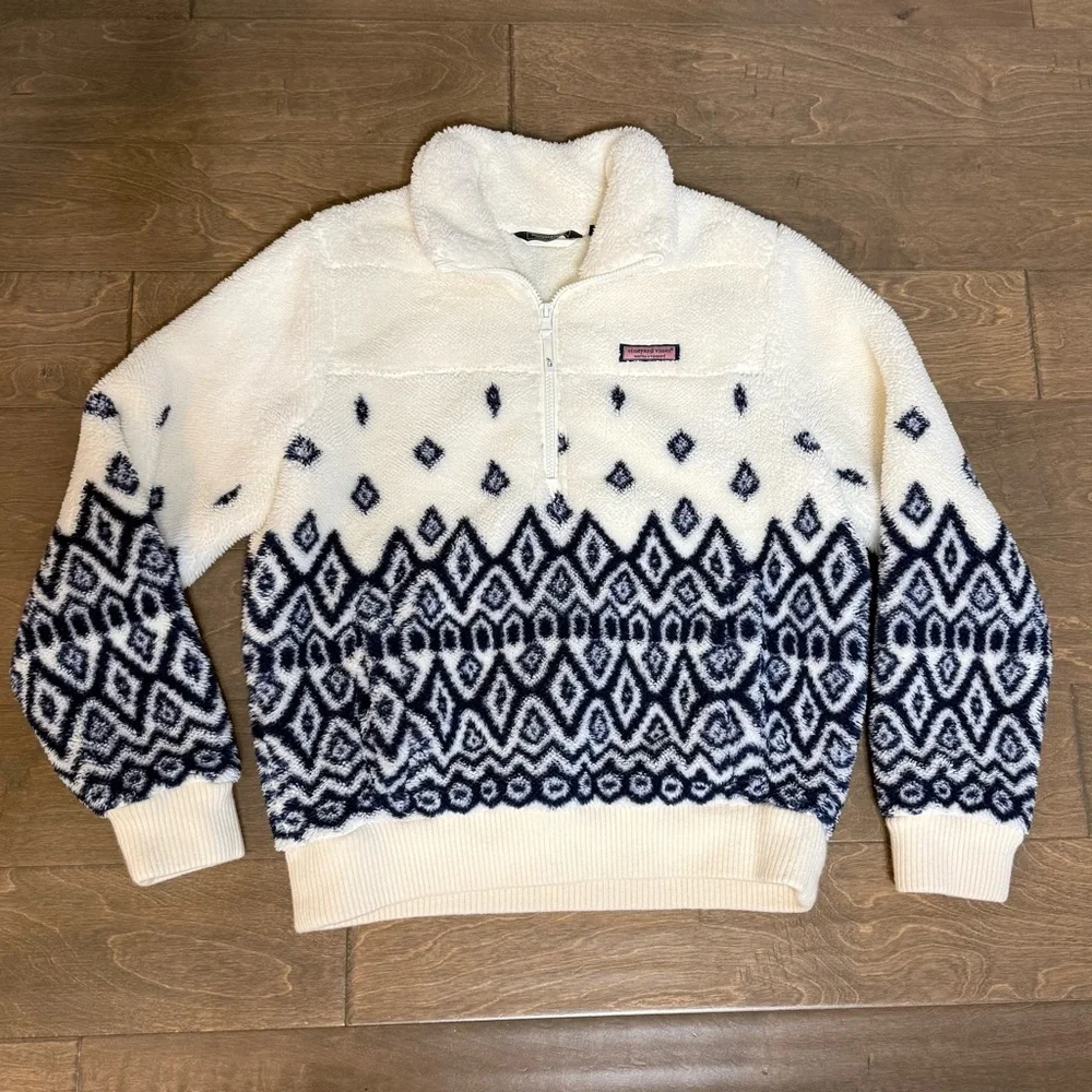Never Worn! Vineyard Vines Women’s Fair Isle Quarter Zip Lush Teddy Shep Shirt - Picture 3 of 7